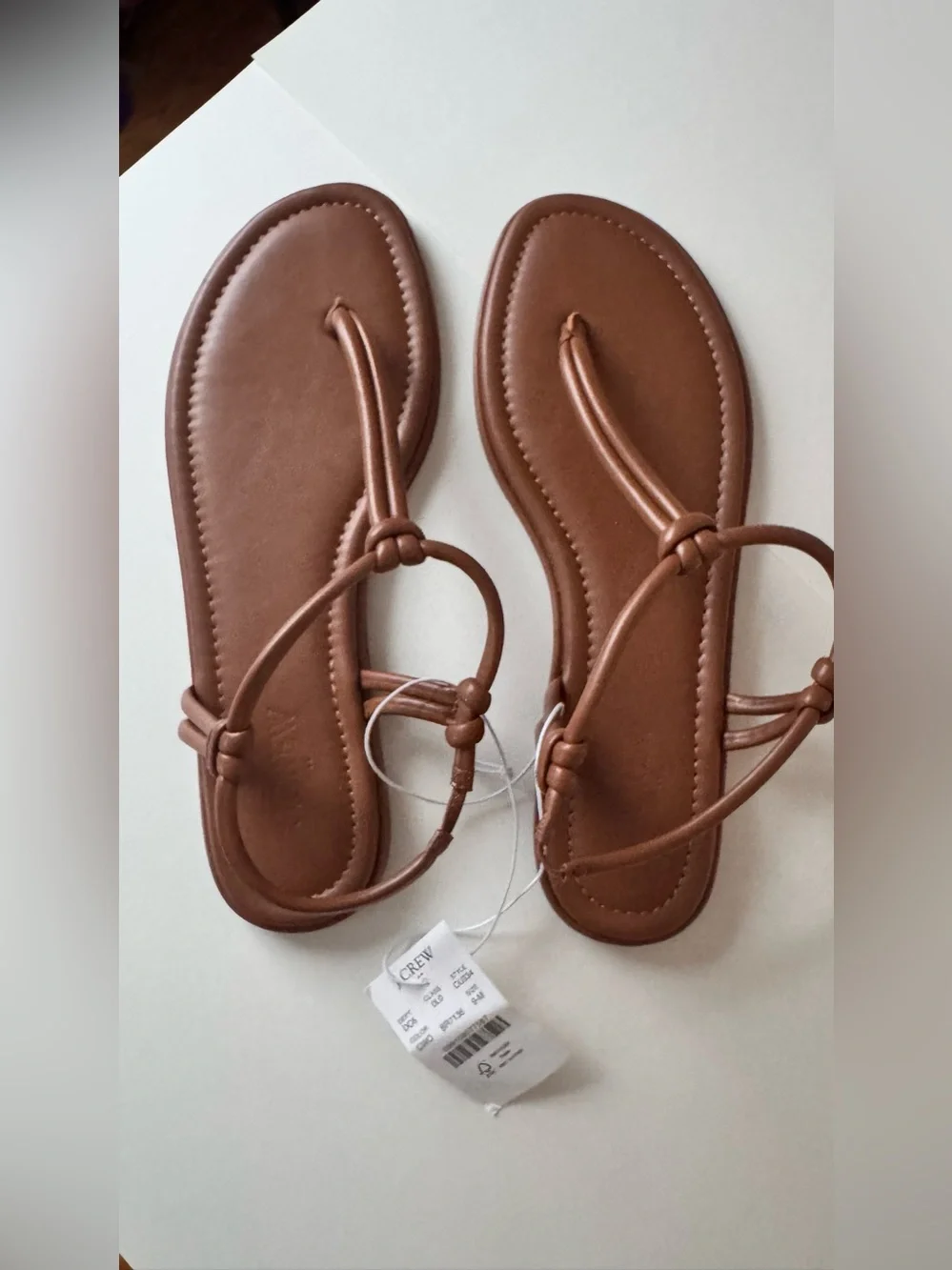 J. Crew factory Brown Leather Knotted T-Strap Sandals